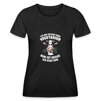 Ich Bin Second Hand Vegetarier Kuh Ist Grass Ich - Frauen Funktions-T-Shirt - Schwarz - Vorne - AI Model Female 172 light (172cm)