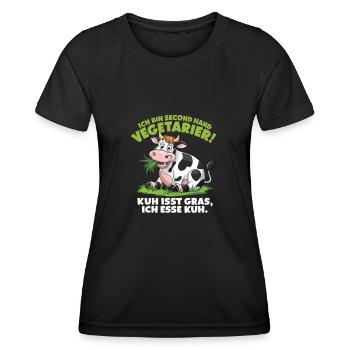 Ich Bin Second Hand Vegetarier Kuh Isst Gras Ich - Frauen Funktions-T-Shirt - Schwarz - Vorne - AI Model Female 172 light (172cm)