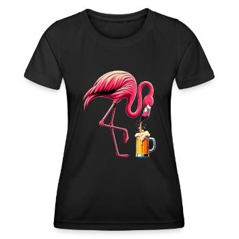 Funny Flamingo Drinking Beer Party Flamingo Lover - Frauen Funktions-T-Shirt - Schwarz - Vorne - AI Model Female 172 light (172cm)