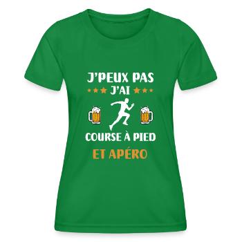 Ich kann nicht Ich lief Aperitif Humor Geschenk - Frauen Funktions-T-Shirt - Kelly Green - Vorne - AI Model Female 172 dark (172cm)