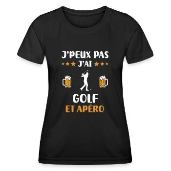 Ich kann nicht, ich habe Golf, Aperitif, Humor, Geschenk - Frauen Funktions-T-Shirt - Schwarz - Vorne - AI Model Female 172 light (172cm)