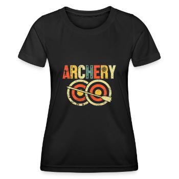 Bogenschießen Retro Groovy Pfeil Compound Bogen Jagd - Frauen Funktions-T-Shirt - Schwarz - Vorne - AI Model Female 172 light (172cm)