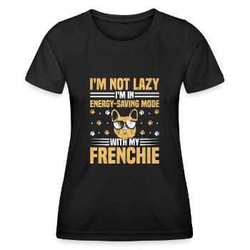 Je ne suis pas paresseux Je suis en mode économie d’énergie avec mon fre - T-shirt sport Femme - noir - Devant - AI Model Female 172 light (172cm)