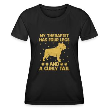 Mein Therapeut Hat Vier Beine Und Einen Curly Tail Französisch - Frauen Funktions-T-Shirt - Schwarz - Vorne - AI Model Female 172 light (172cm)