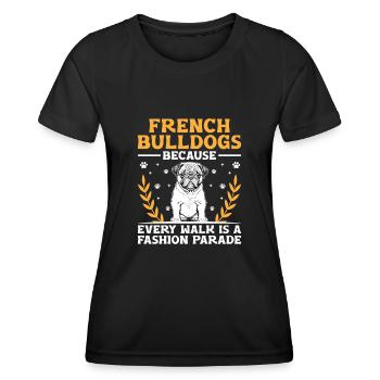 Bouledogues Français Parce que chaque promenade est une mode - T-shirt sport Femme - noir - Devant - AI Model Female 172 light (172cm)