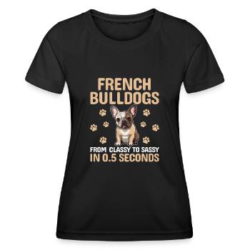 Bouledogues français de la classe à l’impertinent Frenchie Bull - T-shirt sport Femme - noir - Devant - AI Model Female 172 light (172cm)
