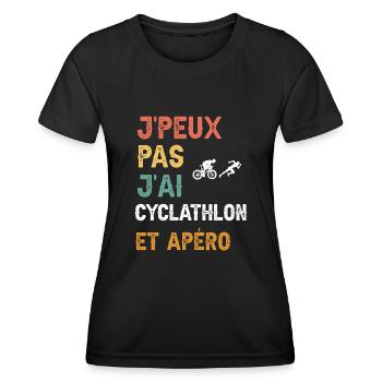 je peux pas j'ai cyclathlon et apéro vintage - T-shirt sport Femme - noir - Devant - AI Model Female 172 light (172cm)
