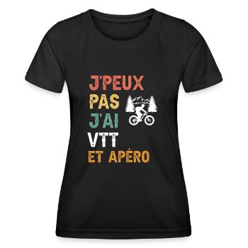 je peux pas j'ai VTT et apéro vintage - T-shirt sport Femme - noir - Devant - AI Model Female 172 light (172cm)