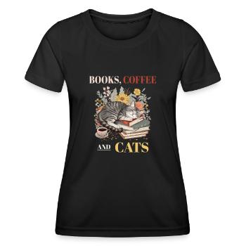 Livres, café et chats - Journée parfaite pour - T-shirt sport Femme - noir - Devant - AI Model Female 172 light (172cm)