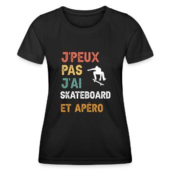 je peux pas j'ai skateboard et apéro vintage - T-shirt sport Femme - noir - Devant - AI Model Female 172 light (172cm)