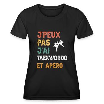 je peux pas j'ai taekwondo et apéro vintage - T-shirt sport Femme - noir - Devant - AI Model Female 172 light (172cm)