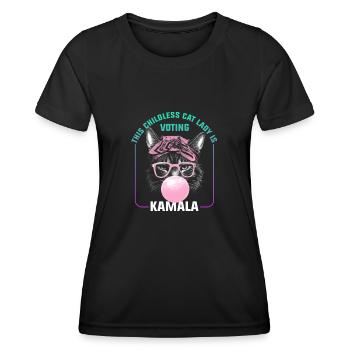 Kamala Harris & Tim Walz 2024 - Childless Cat Lady - Women's Functional T-Shirt - black - Front - AI Model Female 172 light (172cm)