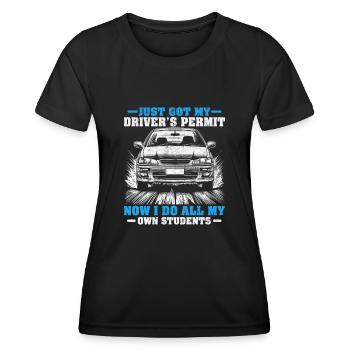 Ich habe gerade meinen Führerschein bekommen Lustiges Fahren - Frauen Funktions-T-Shirt - Schwarz - Vorne - AI Model Female 172 light (172cm)