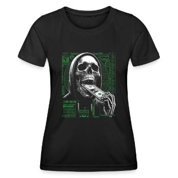 Hacker Skull Eating Dollar - Anarchie et corruption - T-shirt sport Femme - noir - Devant - AI Model Female 172 light (172cm)
