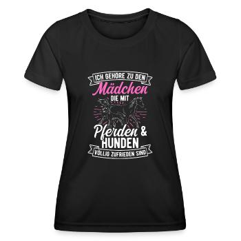 Ich Die Mit Pferden & Hunden Völlig Zufrieden Sind - Frauen Funktions-T-Shirt - Schwarz - Vorne - AI Model Female 172 light (172cm)