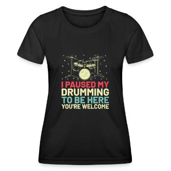J’ai interrompu mon jeu de batterie pour être ici, tu es le bienvenu Dru - T-shirt sport Femme - noir - Devant - AI Model Female 172 light (172cm)