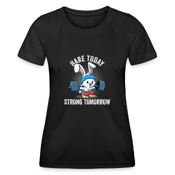 hare today strong tomorrow Funny Bunnies Fitness - Women's Functional T-Shirt - black - Front - AI Model Female 172 light (172cm)