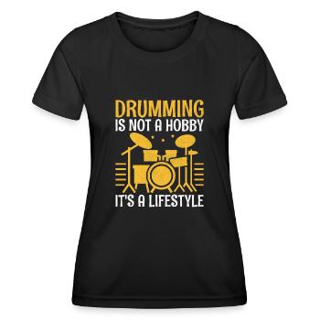 Le tambour n’est pas un passe-temps, c’est un style de vie Tambour - T-shirt sport Femme - noir - Devant - AI Model Female 172 light (172cm)