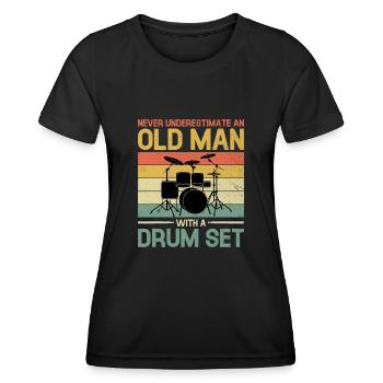 Unterschätzen Sie niemals einen alten Mann mit einem Schlagzeug - Frauen Funktions-T-Shirt - Schwarz - Vorne - AI Model Female 172 light (172cm)
