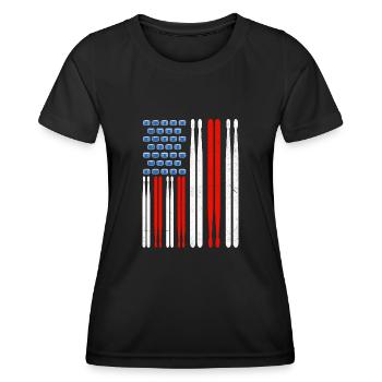 Drapeau américain tambour Patriot Tambour Mélomane Dru - T-shirt sport Femme - noir - Devant - AI Model Female 172 light (172cm)