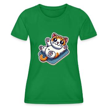 Cute kitty on a blanket wants belly rubs - Women's Functional T-Shirt - kelly green - Front - AI Model Female 172 dark (172cm)