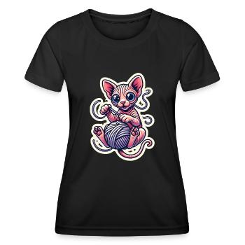 Süßes Sphynx-Kätzchen, das mit einem Garn spielt - Frauen Funktions-T-Shirt - Schwarz - Vorne - AI Model Female 172 light (172cm)
