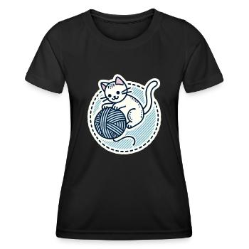Süßes weißes Kätzchen, das mit einem Garn spielt - Frauen Funktions-T-Shirt - Schwarz - Vorne - AI Model Female 172 light (172cm)