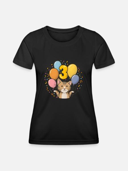 3. Geburtstag Katze Kätzchen Kindergeburtstag - Frauen Funktions-T-Shirt - Schwarz