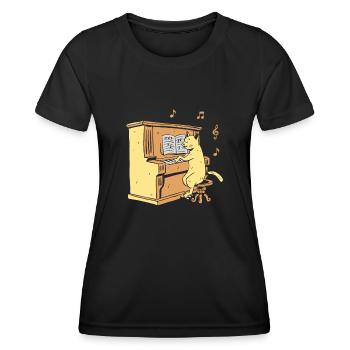 Katze Klavier Tasten Keyboard Pianist Keyboarder Pianis - Frauen Funktions-T-Shirt - Schwarz - Vorne - AI Model Female 172 light (172cm)