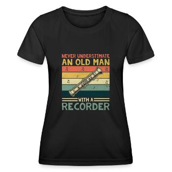 Ne sous-estimez jamais un vieil homme avec une flûte à bec - T-shirt sport Femme - noir - Devant - AI Model Female 172 light (172cm)