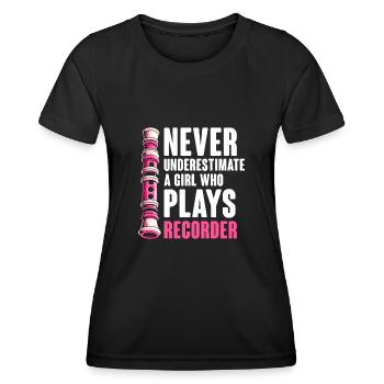 Ne sous-estimez jamais une fille qui joue de la flûte à bec Musi - T-shirt sport Femme - noir - Devant - AI Model Female 172 light (172cm)