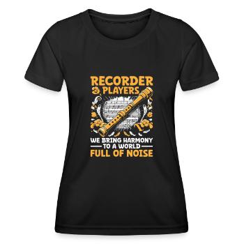 Blockflötenspieler Wir bringen Harmonie in eine Welt voller Harmonie - Frauen Funktions-T-Shirt - Schwarz - Vorne - AI Model Female 172 light (172cm)