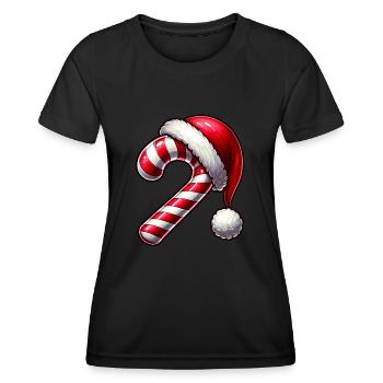 Weihnachten Zuckerstange mit Mütze - Frauen Funktions-T-Shirt - Schwarz - Vorne - AI Model Female 172 light (172cm)