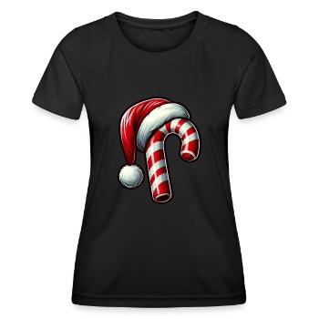 Weihnachten Zuckerstange mit Mütze - Frauen Funktions-T-Shirt - Schwarz - Vorne - AI Model Female 172 light (172cm)