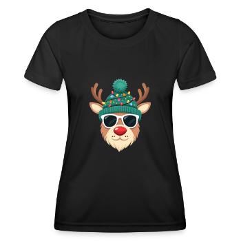 Weihnachts Rentier mit roter Nase - Frauen Funktions-T-Shirt - Schwarz - Vorne - AI Model Female 172 light (172cm)