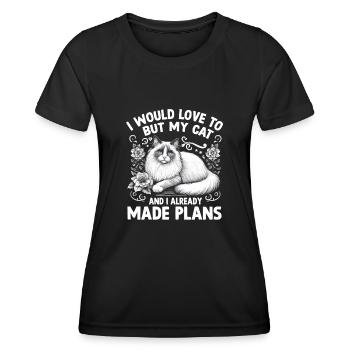 J’adorerais mais mon chat et moi avons déjà fait un plan - T-shirt sport Femme - noir - Devant - AI Model Female 172 light (172cm)
