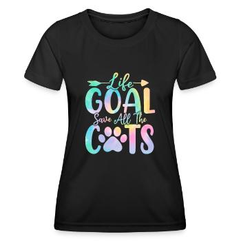 Lebensziel Rette alle Katzen Tie Dye Lustige Pflege - Frauen Funktions-T-Shirt - Schwarz - Vorne - AI Model Female 172 light (172cm)