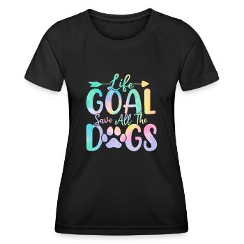 Lebensziel Rette alle Hunde Tie Dye Lustiger Welpe - Frauen Funktions-T-Shirt - Schwarz - Vorne - AI Model Female 172 light (172cm)