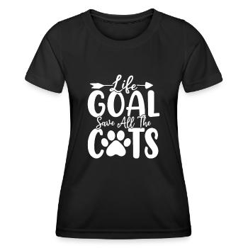 Lebensziel Rette alle Katzen Funny Animals Shelter - Frauen Funktions-T-Shirt - Schwarz - Vorne - AI Model Female 172 light (172cm)