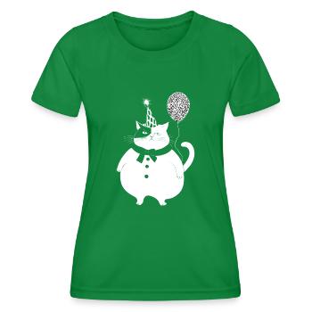 Cat celebrates birthday - Women's Functional T-Shirt - kelly green - Front - AI Model Female 172 dark (172cm)
