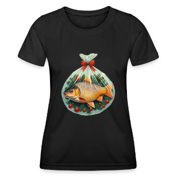 karpfen, weihnachten, angler, weihnachtskarpfen - Frauen Funktions-T-Shirt - Schwarz - Vorne - AI Model Female 172 light (172cm)