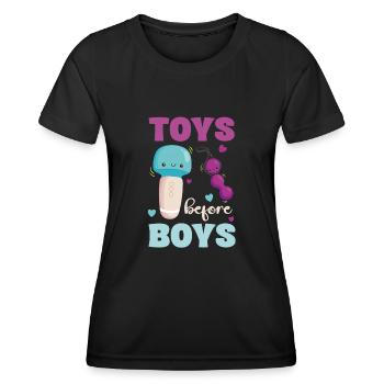 Jouets avant les garçons Drôle de dicton - T-shirt sport Femme - noir - Devant - AI Model Female 172 light (172cm)