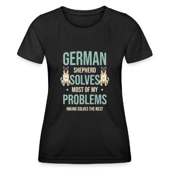 German Shepherd Solves Most Of My Problems Hiking - Women's Functional T-Shirt - black - Front - AI Model Female 172 light (172cm)