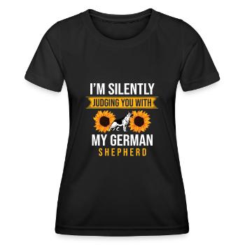 Je te juge en silence avec mon berger allemand g - T-shirt sport Femme - noir - Devant - AI Model Female 172 light (172cm)