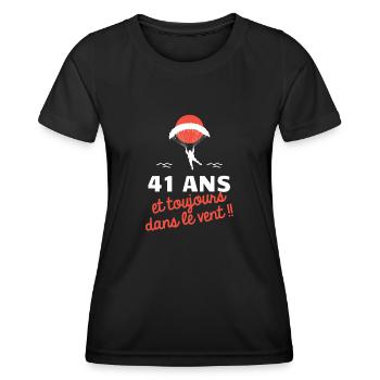 idée cadeau anniversaire amateurs de parapente - T-shirt sport Femme - noir - Devant - AI Model Female 172 light (172cm)