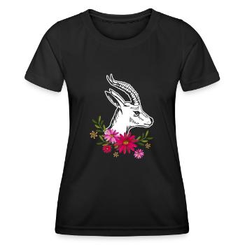 Antelope With Flowers - Women's Functional T-Shirt - black - Front - AI Model Female 172 light (172cm)