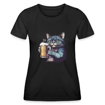 Chat amateur de bière soirée illustration - T-shirt sport Femme - noir - Devant - AI Model Female 172 light (172cm)