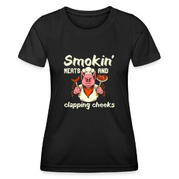Smokin' Meats And Clapping Cheeks Grillen BBQ - Frauen Funktions-T-Shirt - Schwarz - Vorne - AI Model Female 172 light (172cm)