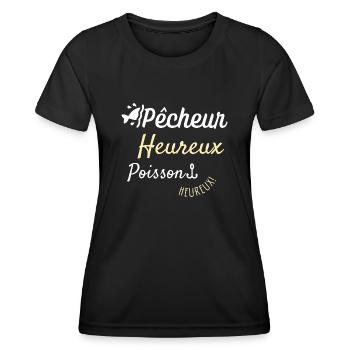 Pêcheur heureux poisson heureux - T-shirt sport Femme - noir - Devant - AI Model Female 172 light (172cm)