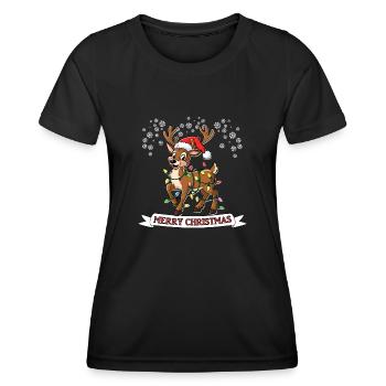 Merry Christmas Frohes Rentier bunte Lichterkette - Frauen Funktions-T-Shirt - Schwarz - Vorne - AI Model Female 172 light (172cm)